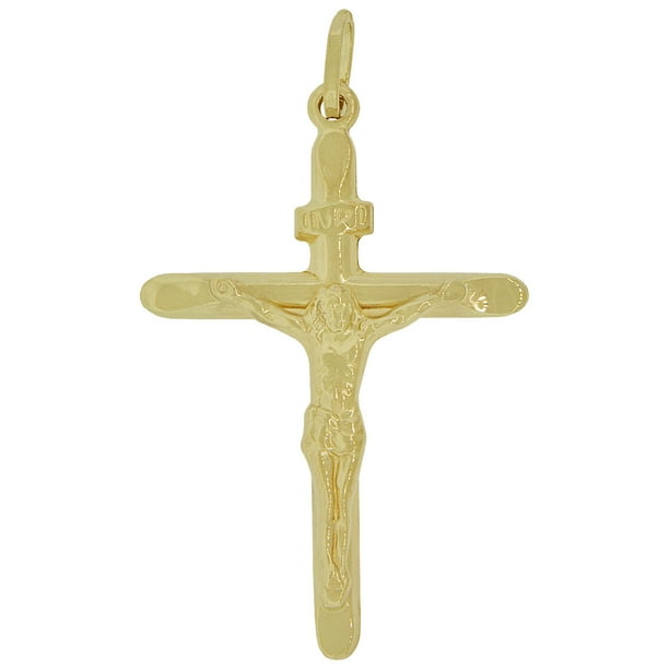 14K Real Yellow Gold Jesus Hollow Tube Cross Crucifix Charm Pendant 14K Real Yellow Gold Jesus Hollow Tube Cross Crucifix Charm Pendant